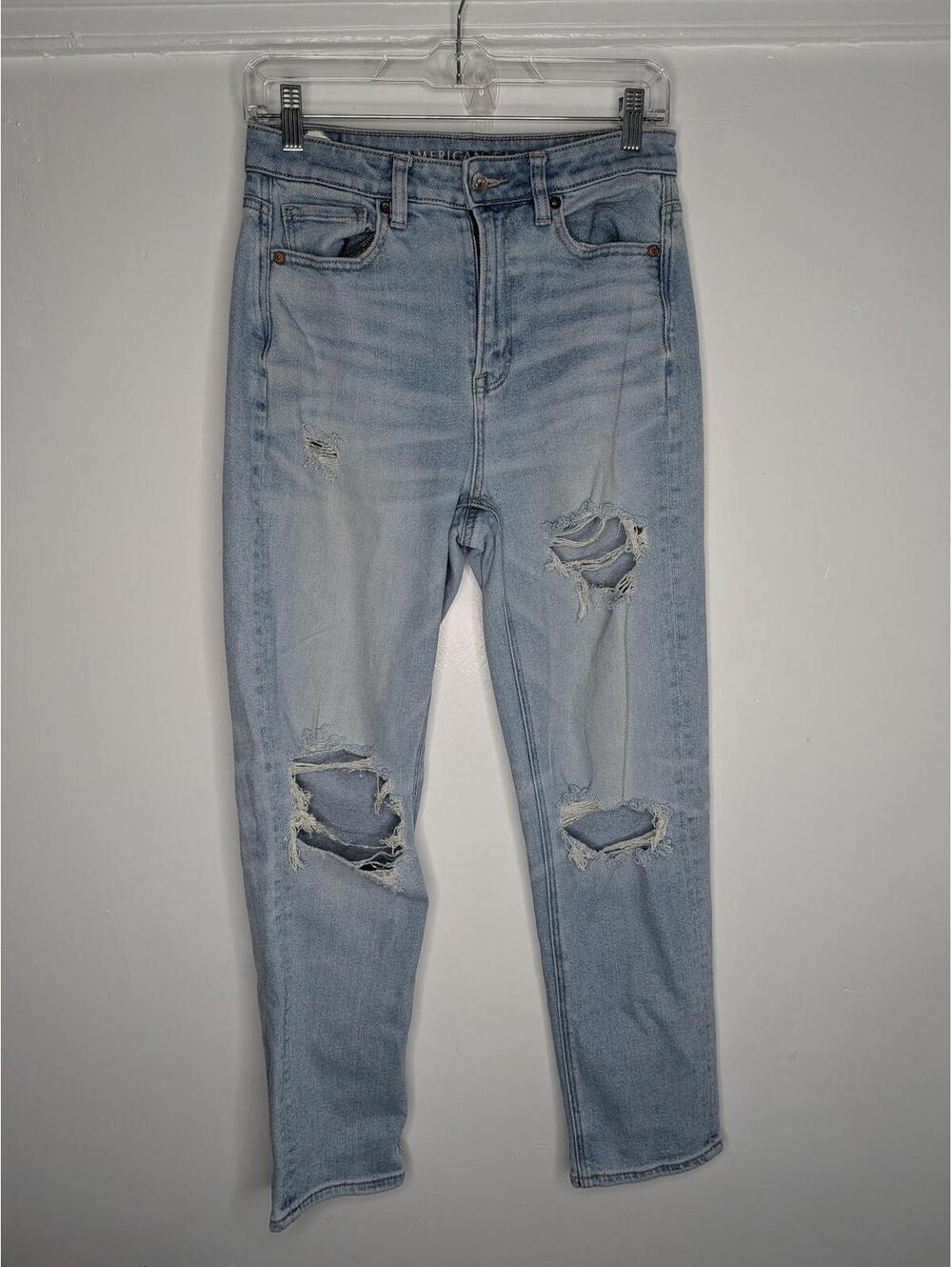American Eagle Jeans Womens 4 Blue High Rise Mom Straight Distressed Denim